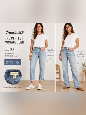 Madewell The Perfect Vintage Jean Size 28 High Rise Tapered Mom Jeans Light Wash